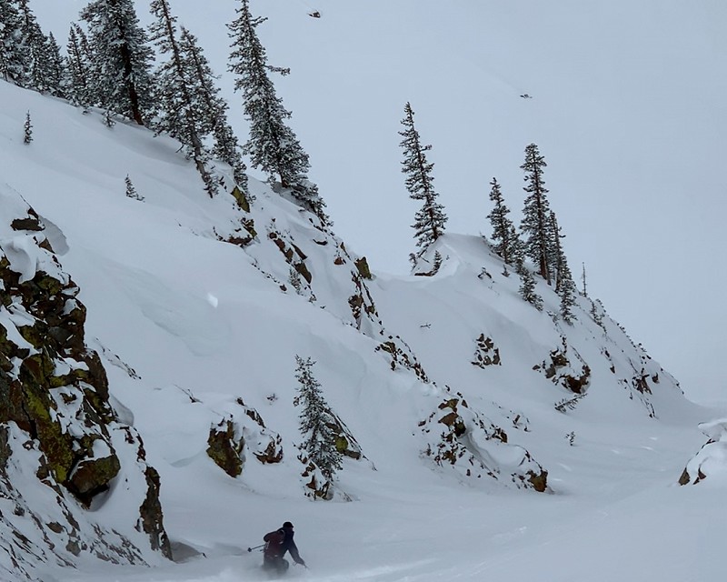 Skiing a chute in the Gore Range